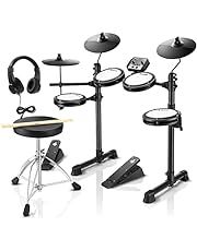 Donner DED-80 Electronic Drum Set, Electric Drum Set for Beginner with 4 Quiet Mesh Drum Pads, 2 Switch Pedal, 180+ Sounds, Throne, On-Ear Headphones, Sticks, and Melodics Lessons Included.