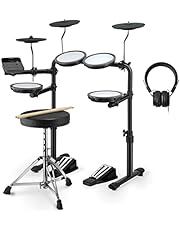 Donner DED-70 Electric Drum Set with 4 Quiet Mesh Drum Pads, 2 Switch Pedal, Portable and Solid Drum Set with Type-C Charging, 68+ Sounds, Throne, Headphones, Sticks, Melodics Lessons