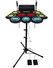 (9 Pads) Electronic Drum Set with Light Up Drumsticks and Stand, Electronic Drum Pad with 5 Different Drum Kit, 10 Unique Rhythms, Bulit-in Double Speakers, Roll Up Drum Kit, Kids Drum Set