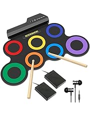 ROCKSOCKI Electric Drum Set, 7-Pad Kids Electronic Drum Set with Headphone Included, Roll-up Drum Practice Pad, Great Holiday Xmas Birthday Gift for Kids (Speaker Excluded)