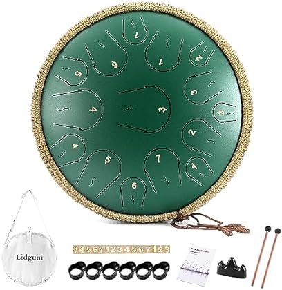 Steel Tongue Drum - Lidguni 15 Note 14 Inch Tongue Drum Instrument - Hand Pan Drums with Music Book, Steel Handpan Drum Ma...