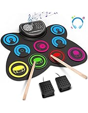 Upgraded Electric Drum Set, 9 Drum Practice Pad, Roll-up Electronic Drum Pad Machine With Headphone Jack Built-in Speaker Drum Sticks Foot Pedals, Great Holiday Xmas Birthday Gift for Kids