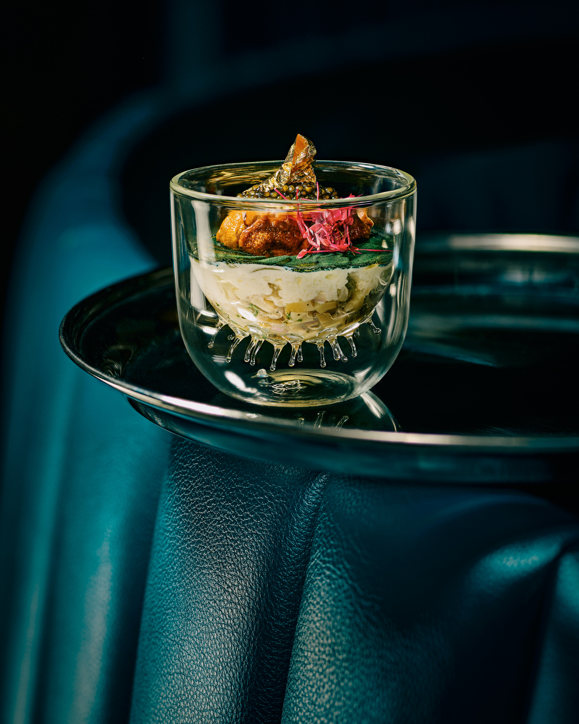 Dessert in a cup on serving tray