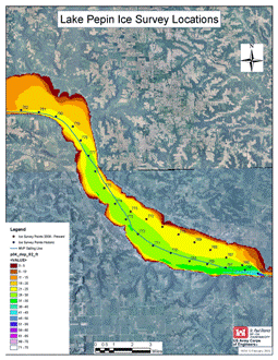 Lake Pepin ice measurement locations