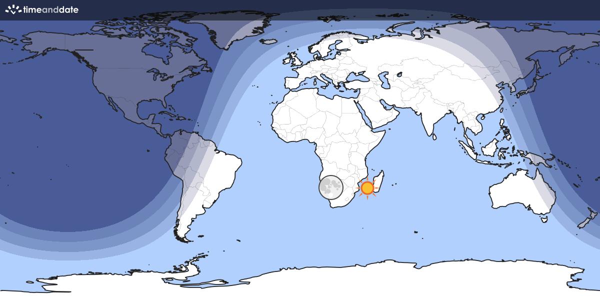 Map showing day and night parts of the world