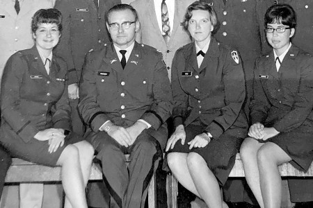 Retired Maj. Karen King-Johnson (center) graduates from the Defense Information School in 1968. She recently shared her experiences in Vietnam.