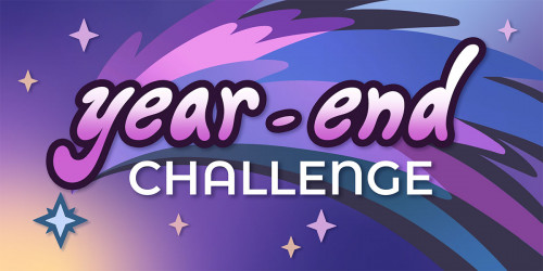 Image that says "Year-End Challenge" on a purple and pink background with a blue star