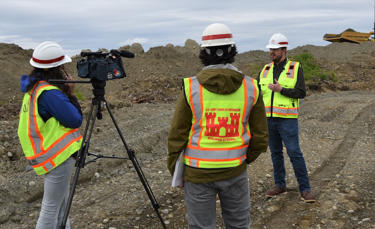 Daly Yates, project engineer, provides an interview update on the progress of the runway extension project at Joint Base Elmendorf-Richardson.