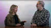 Rene and Sarah from the YouTube team having a conversation against a purple gradient backdrop