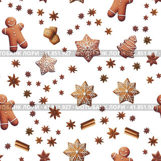 Seamless christmas pattern with gingerbread man and candy cane on dark background. Vector illustration