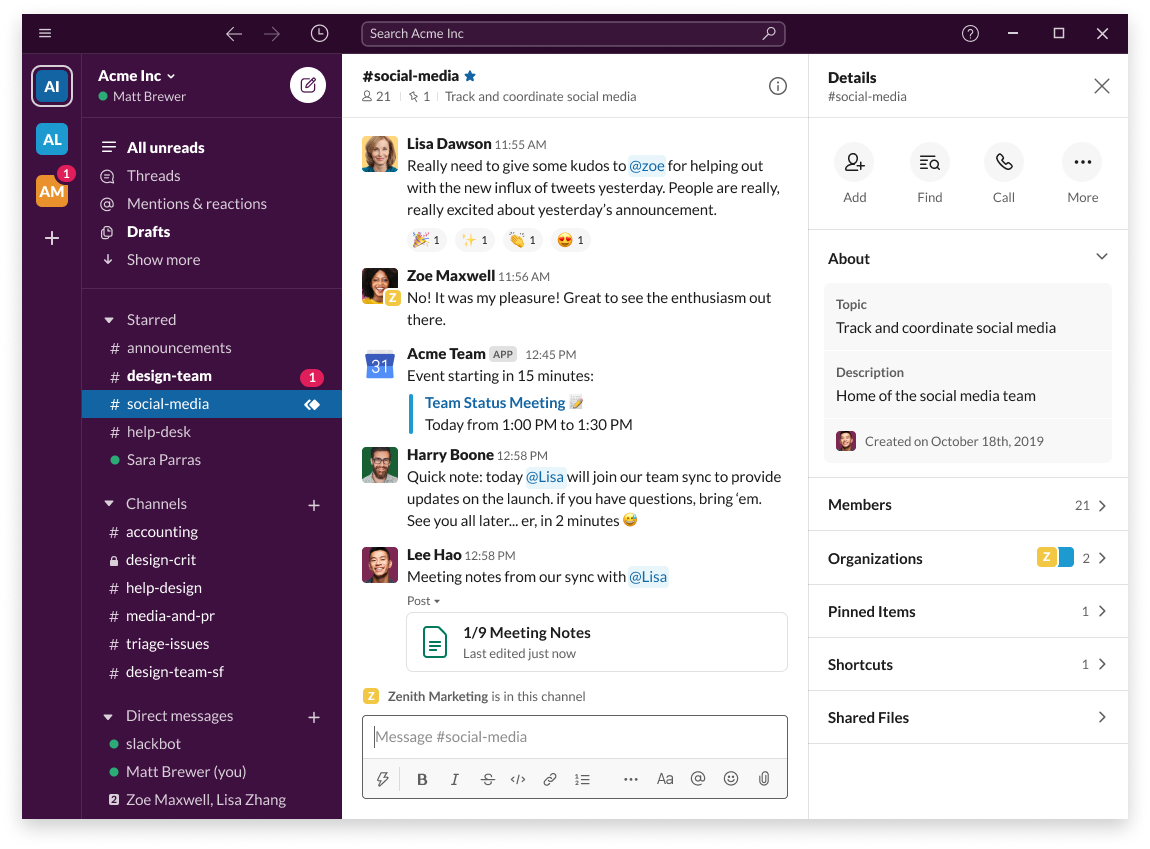 Screenshot of the Slack app