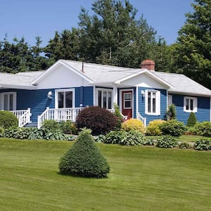 Blue house with porch in the country