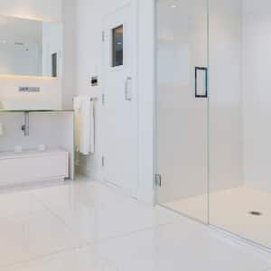 white ceramic tile glass shower stall