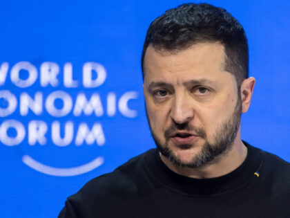 Ukrainian President Volodymyr Zelensky addresses the assembly at the World Economic Forum