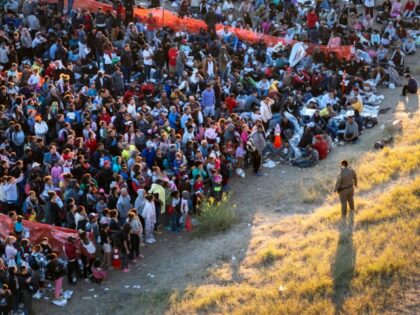 EAGLE PASS, TEXAS - DECEMBER 17: In an aerial view, a U.S. Border Patrol agent watches ove