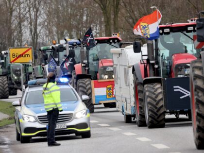 22 March 2023, Schleswig-Holstein, Büsum: Participants of a protest meeting of farmers wi