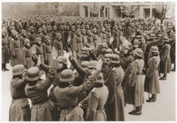 In Poznan, ethnic German recruits to the German army swear allegiance to Adolf Hitler. January 1940.