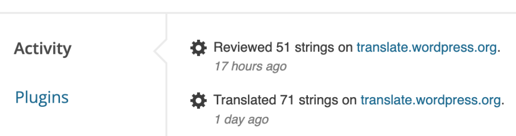 Translation activity on WordPress.org profile