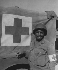 African American soldier Warren Capers was recommended for a Silver Star for his actions during the Allied invasion of France. He and his medical detachment aided more than 330 soldiers. France, August 18, 1944.