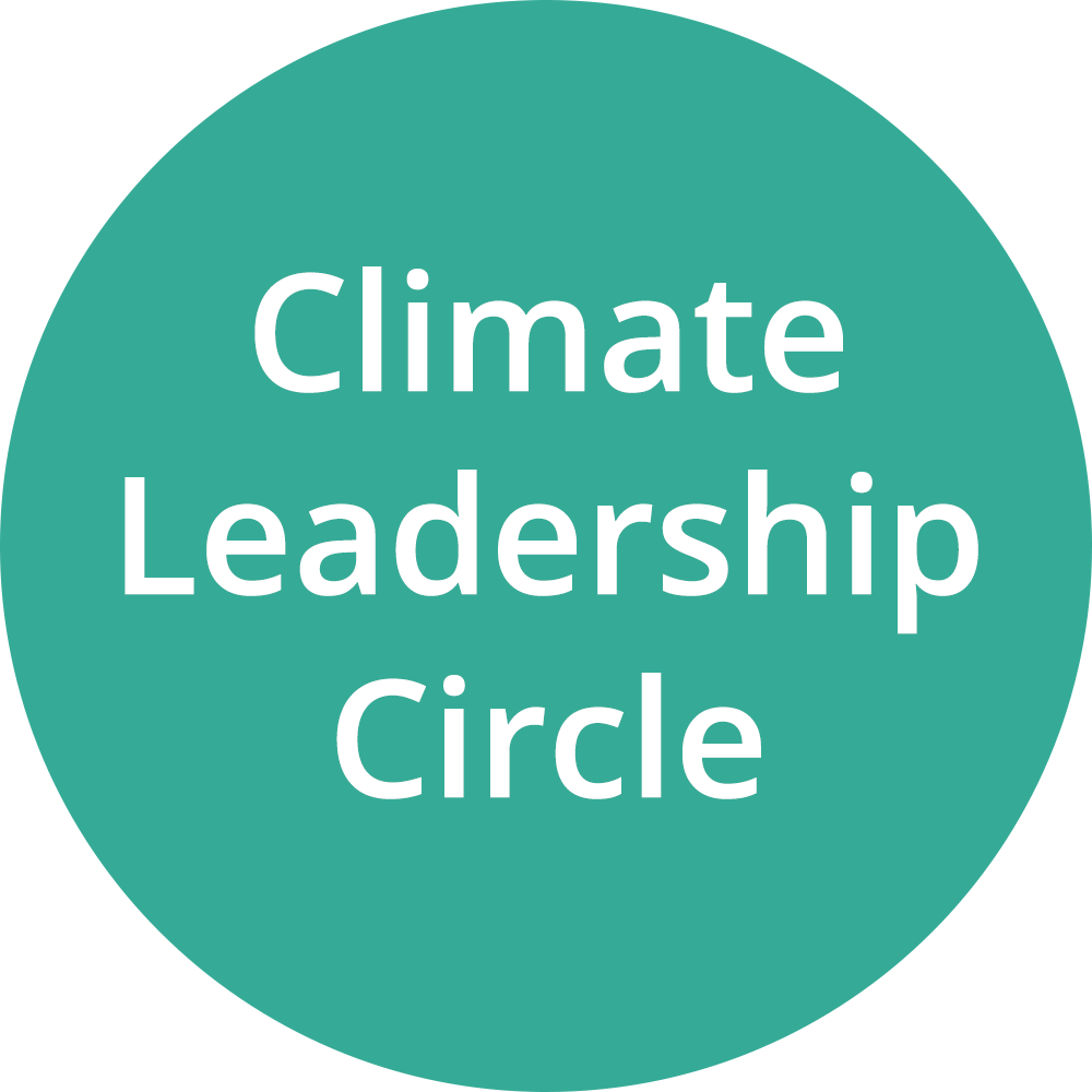 Teal circle with white text that reads "Climate Leadership Circle."