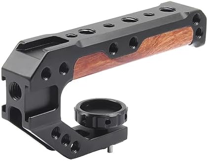 Wooden Camera Top Handle with 3 Cold Shoes to Mount DSLR Camera,FUGASUN Wooden Top Handle Grip with 1/4",3/8" Threaded Holes with Locating Pins for ARRI Grip for Camera Cage.