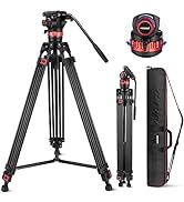 NEEWER 74" Pro Video Tripod with Adjustable Damping Fluid Head, Metal Heavy Duty Dual-Mode QR Pla...