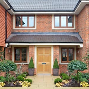 The exterior of an entrance of a modern house