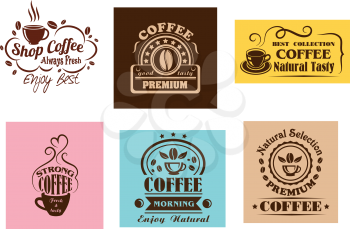 Creative coffee label graphic designs for cafe or restaurant menu design