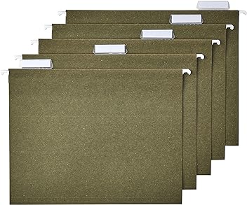 Amazon Basics Hanging File Folders, Standard Green,1/5-Cut Tabs, Letter Size, 50 Count per box