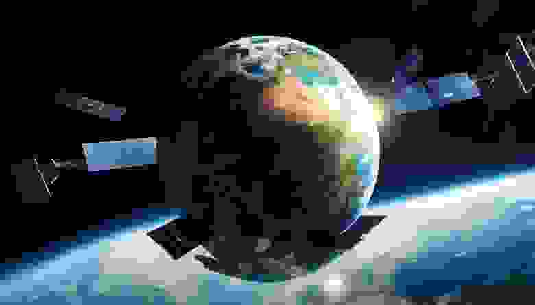 Рис. 1. Спутники навигации на орбите земли (изображение создано нейросетью).