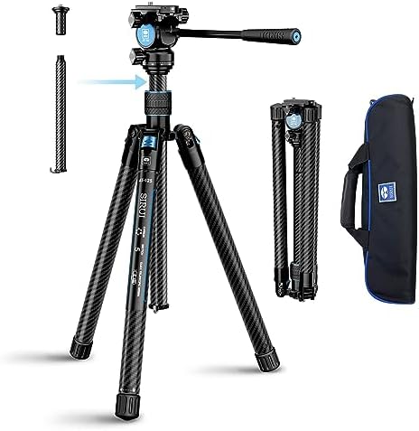 SIRUI Carbon Fiber Tripod Lightweight 2lbs with Panoramic Fluid Head, 59.8” Compact Camera Tripod Quick Release Leg Setup, Reversible Center Column, Reverse Folding Legs, Max Load 11lbs - Traveler X