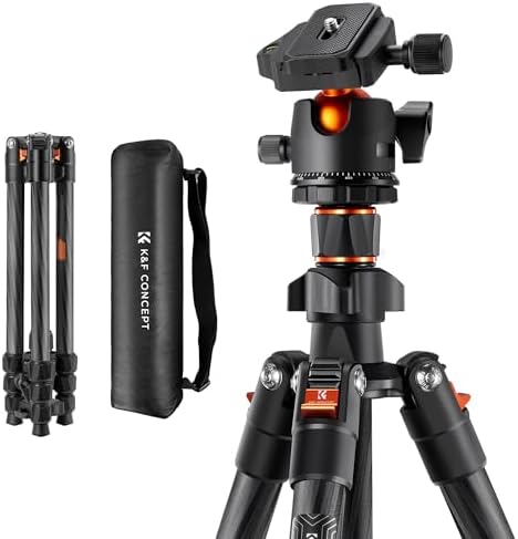 K&F Concept 64 inch/163cm Carbon Fiber Camera Tripod,Lightweight Travel Tripod with 36mm Metal Ball Head Load Capacity 8kg/17.6lbs,Quick Release Plate,for DSLR Cameras Indoor Outdoor Use K254C2+BH-36L