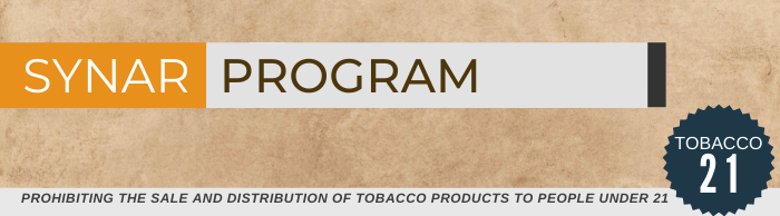 Synar Program banner with text that reads: It's the law - prohibiting the sale and distribution of tobacco products to people under 18