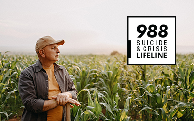 White man standing in front of tractor