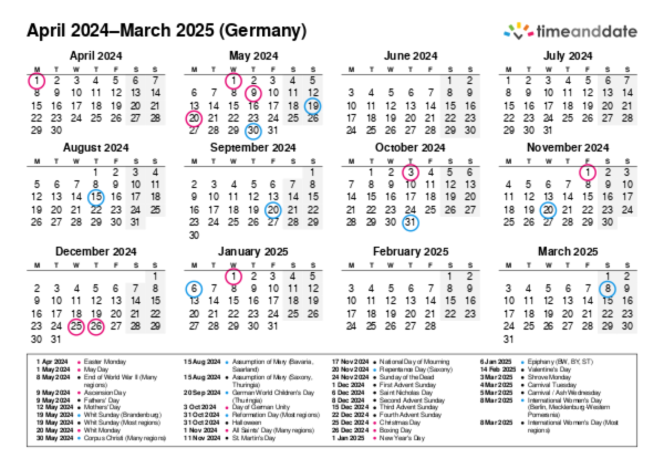 Calendar for 2024 in Germany