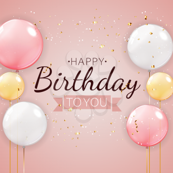 Color Glossy Happy Birthday Balloons Banner Background Vector Illustration EPS10