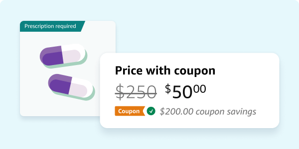 Amazon price card showing $200 coupon savings on a branded medication