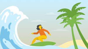 Illustration of woman surfing the waves