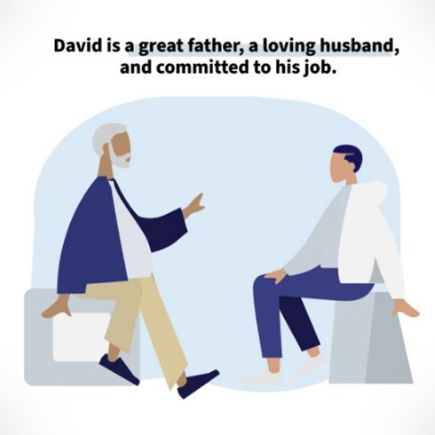 Animated character working and interacting with others: Learn how you can get support like David on FindSupport.gov.