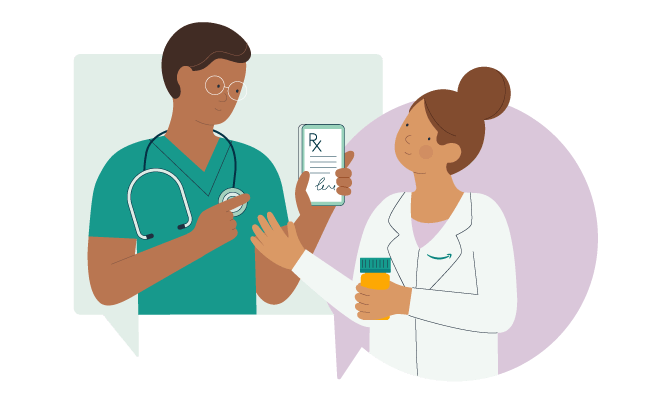 Illustration of doctors with Rx prescription 