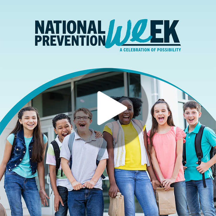 Animated GIF of the National Prevention Week logo with an image of six smiling kids.