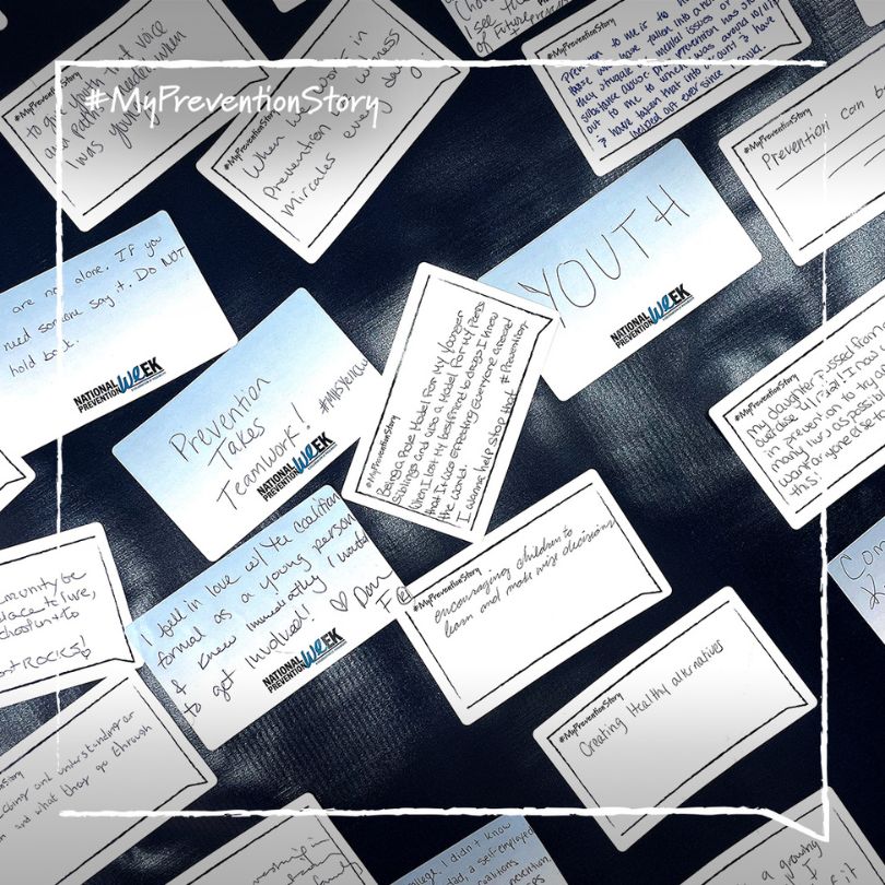 Image of various written prevention stories with the #MyPreventionStory frame.