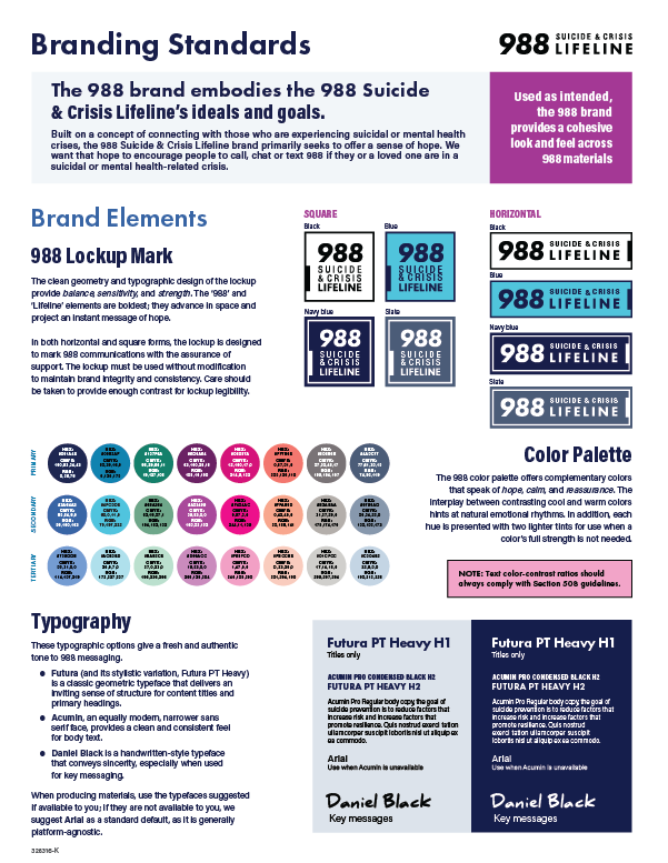 Cover Page of 988 Branding Standards