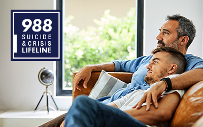 Two men relaxing on couch together