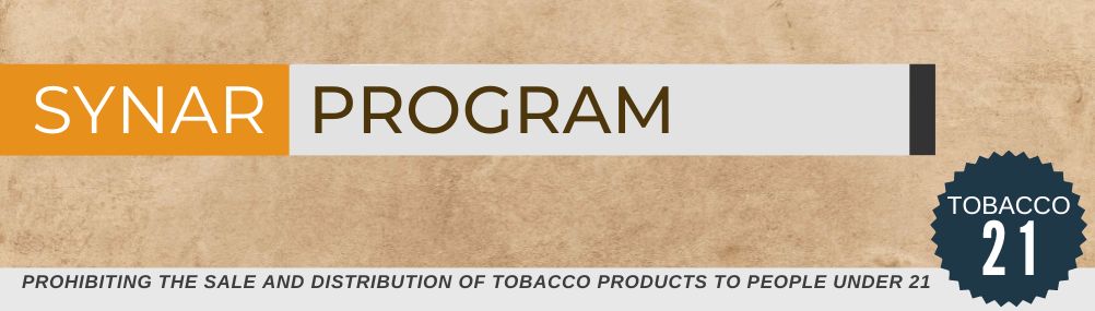 Synar Program banner with text that reads: It's the law - prohibiting the sale and distribution of tobacco products to people under 18