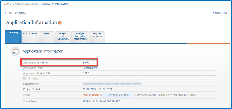 Write down the Application Identifier on the initiated Continuation application once you access ASSIST.