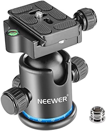 NEEWER 36MM Tripod Ball Head 360° Panoramic Metal with Arca Type Quick Release Plate, 1/4" Screw 3/8" Thread Mount, Max Load 17.6lb/8kg, Tripod Head for Monopod, Slider, DSLR Camera, Camcorder (Blue)