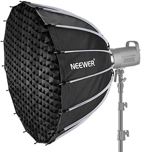 NEEWER 33inch/85cm Parabolic Softbox Quick Set up Quick Folding, with Diffusers/Honeycomb Grid/Bag, Compatible with Aputure 120d Light Dome Godox sl60w NEEWER RGB CB60 and Other Bowens Mount Lights