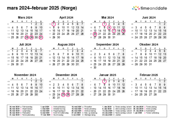 Kalender for 2024 i Norge