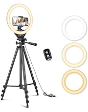 Sensyne 10&#39;&#39; Ring Light with 50&#39;&#39; Extendable Tripod Stand, LED Circle Lights with Phone Holder for Live Stream/Makeup/YouTube Video/TikTok, Compatible with All Phones